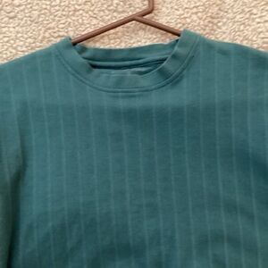 Justin Blake Men's Teal Striped Short Sleeve Crew Neck Knit Cotton Tee L